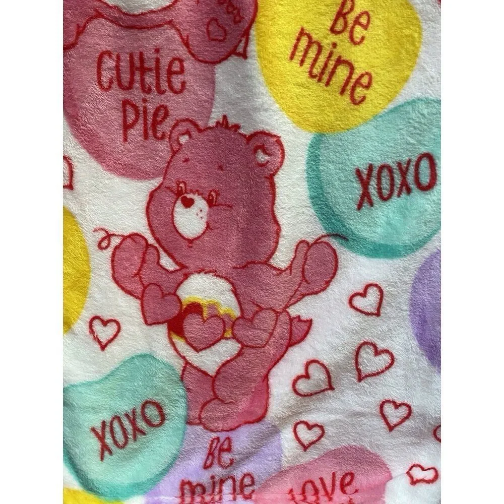 Care Bears Love A Lot Bear Throw Blanket 50 X 70” Conversation Hearts Valentines